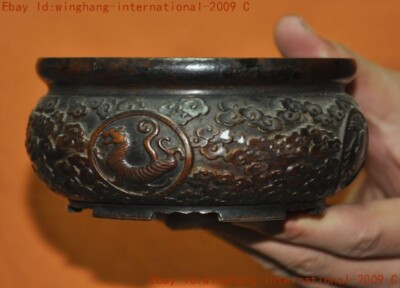 China Buddhism temple bronze tiger Basaltic beast Joss Incense burner Censer-image