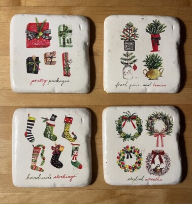 Creative Co-Op Set/4 Lori Siebert Christmas Ceramic Stoneware Cork Coasters-image