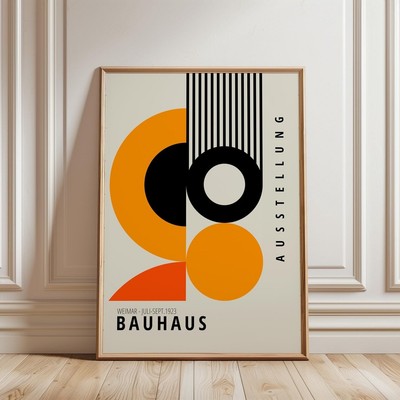 Orange Bauhaus Poster, Mid Century Modern, Living Room Decor Bauhaus Print-image