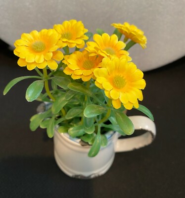 Creative Co-Op Artificial Yellow Flowers in White Distressed Ceramic Pitcher-image