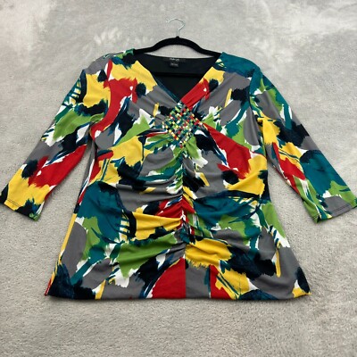 VTG Style & Co Mesh Top Womens Petite L Multicolor Nylon Stretch Artsy Y2K Wacky-image