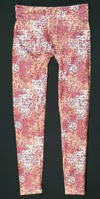 Womens orange/red/white pull on stretchy leggings, pixelated pattern size Small-image