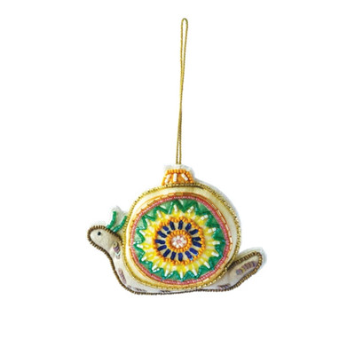 Creative Co-op Green Beaded Snail Ornament Bauble-image