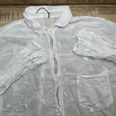 CP Shades Joss Floral Silk Blend Short Sleeve Button Shirt Women L White USA-image