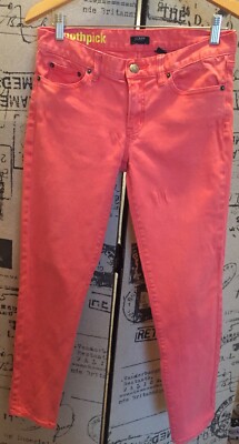 J Crew Womans Ankle Toothpick Skinny Jeans Sz 28 Coral Pockets-image