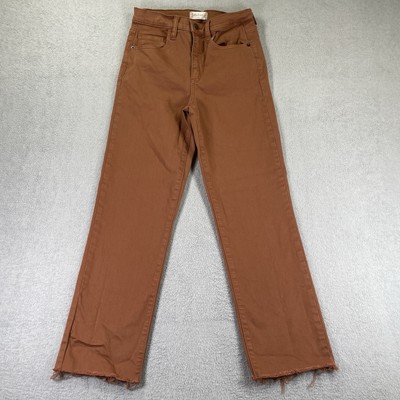 Altar’d State Jeans Womens 24 Orange Straight Mid Rise Stretch Raw Hem Denim-image