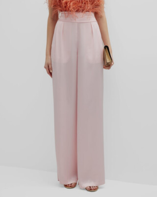 $385 Ramy Brook Women's Pink Satin Joss Wide-Leg Trouser Pants Size 4-image