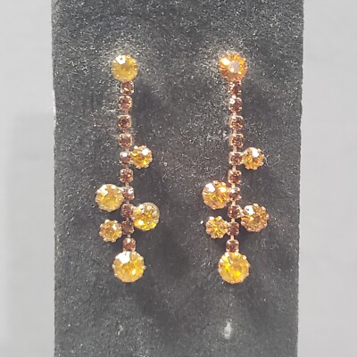 Dangle Beaded Earrings Gold Tone Orange Retro Mid Century Modern Pierce 1.2