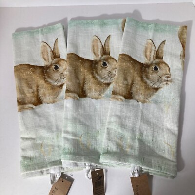 3 - Creative Co-op Bunny Tea Towels Cotton White Brown 28