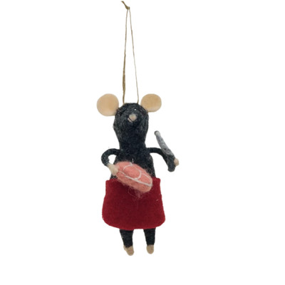 Creative Co-op Chef Mouse with Red Apron Felt Ornament Bauble-image