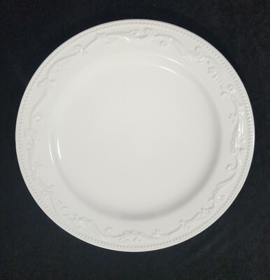 4 Mesa International MSA8 Dinner Charger  Plates White Embossed Dots Scrolls 12