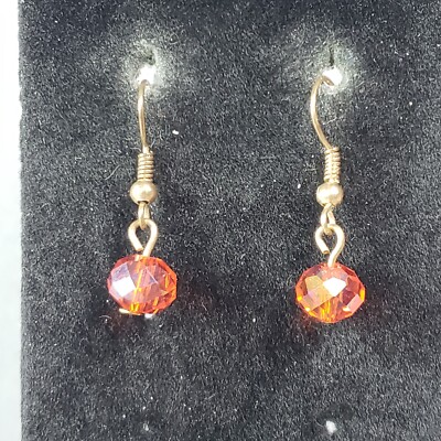 Dangle Beaded Earrings Orange Glass Retro Mid Century Modernist Boho Pierced 1