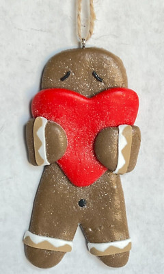 Creative Co-Op clay Dough Gingerbread Ornament with Heart 4 1/2
