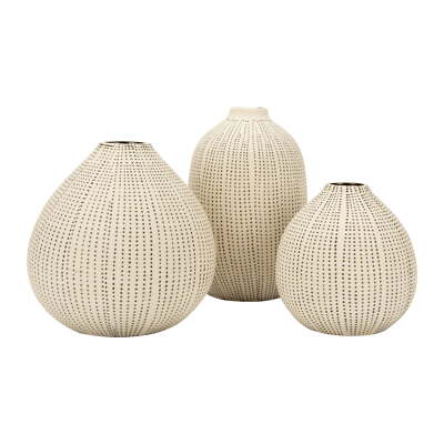 Creative Co-Op Round Stoneware Vases Polka Dot Finish White and Black Set of 3-image