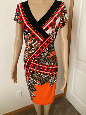 Joseph Ribkoff dress - orange/red/black - size 4-image