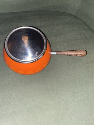 Retro Orange  Fondue Pot, Switzerland  | Collectible Mid Century Atomic Enamel-image