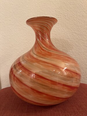 Mid century Murano Spiral orange atomic art glass gold Flakes Encased Vase-image