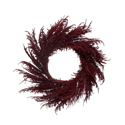Creative Co-Op Round Faux Pampas Grass Wreath Burgundy-image