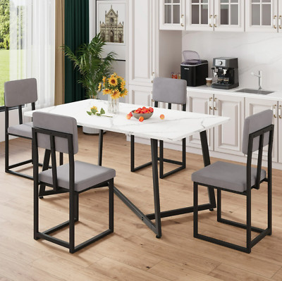 Juego de Comedor 4 Sillas y Mesa Elegante Moderna Faux Marble Top Dining Table-image