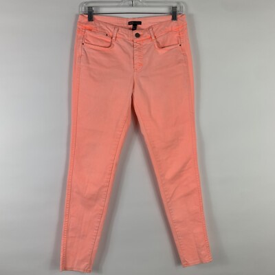 MNG By Mango Jeans Size 6 Skinny Neon Orange Mid Rise Cotton Blend Stretch Denim-image