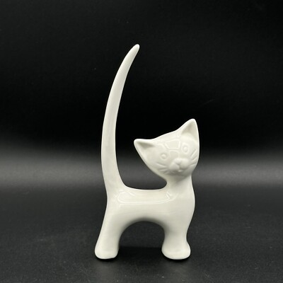 Creative Co-Op White Ceramic Cat Ring Holder 2.5 X 5.5 Inches-image
