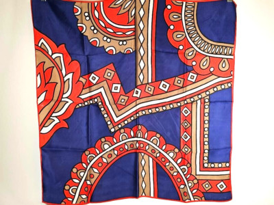 VTG Germaine Scarf Signed Blue Orange Geometric Paisley Mid Century Modern-image