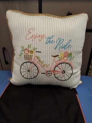 Embroidered Throw Pillow Floral Bicycle Enjoy The Ride 16