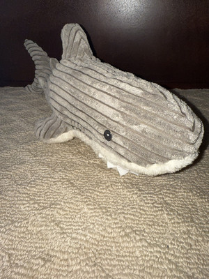 Creative Co Op GREY White Corduroy SHARK Plush STUFFED ANIMAL Toy EUC-image