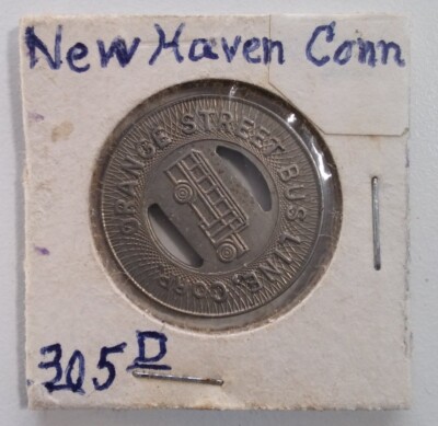 New Haven Connecticut Token Vintage Mid Century Lucky Coin Rare Orange St Bus D-image