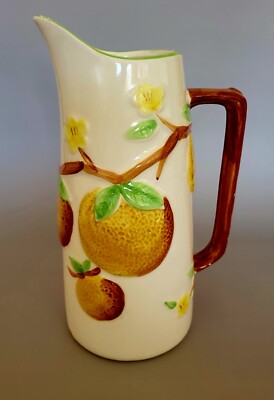 Orange Embossed Mid Century Modern Pitcher.  Napcoware, Ceramic 9