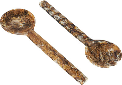 Creative Co-Op, Brown, Resin Salad Servers with Matte Marble Finish, Set of... -image