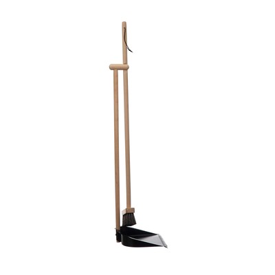 Creative Co-Op Beech Wood Broom & Standing Metal Dust Pan, Natural & Black-image
