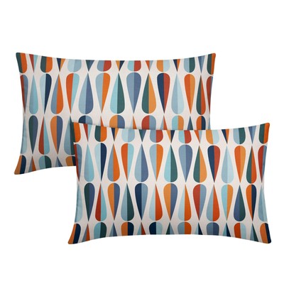 Mid-Century Lumbar Pillow Covers 12X20 In Blue Orange Drop Shapes Rectangle P...-image