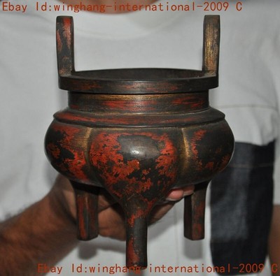 Mark China Buddhism temple bronze Joss Incense burner Censer statue-image