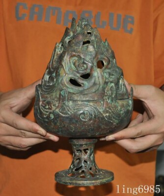ancient China dynasty Bronze Ware sacrifice Boshan Joss Incense burner Censer-image