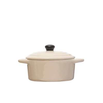 Creative Co-op 1 Cup Cream Stoneware Mini Baker with Lid-image