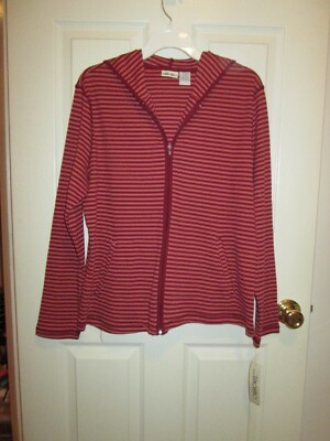 CHEROKEE LADIES STRETCH RED/ORANGE STRIPED ZIP FRONT KNIT JACKET SIZE L NWT-image