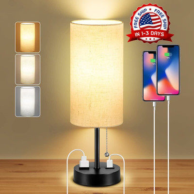 Lámpara De Mesa Luz De Noche Con Puerto De Carga USB Base De Madera Claret Hogar-image