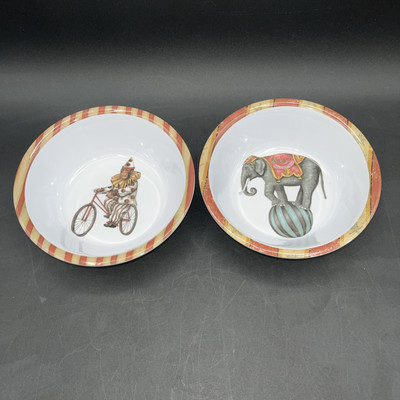 2 Cereal Bowls - Creative Co-op By Lori Siebert. Circus Theme NWT 6/5/2016-image