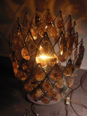 Vtg lamp with Montana moss agate slabs and dangles in Lucite (107 / 120 dangles)-image