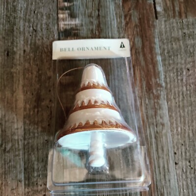 Stoneware Christmas Tree Bell Ornament with Gold Electroplating, White-image