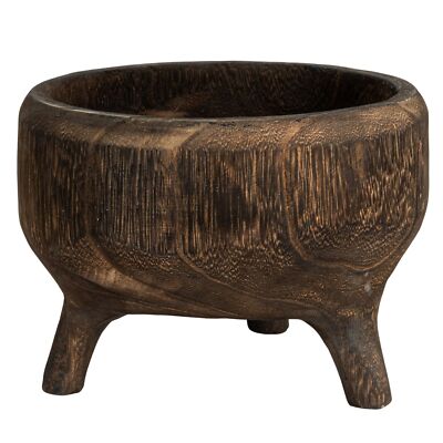 Rustic Paulownia Footed Wood Bowl, Charred Brown-image