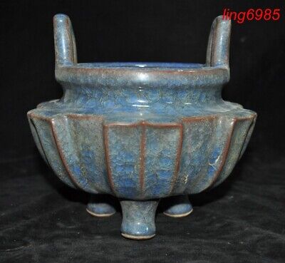 ancient China Buddhism temple jun porcelain joss Incense burner Censer statue-image