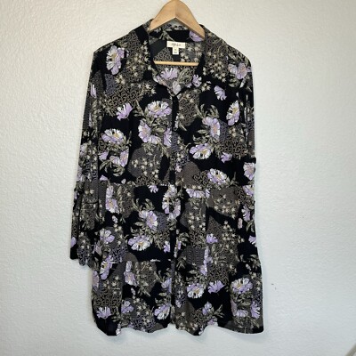 Style Co Top Women 2X Black Floral Blouse Jersey Stretch Tiered Babydoll Boho-image