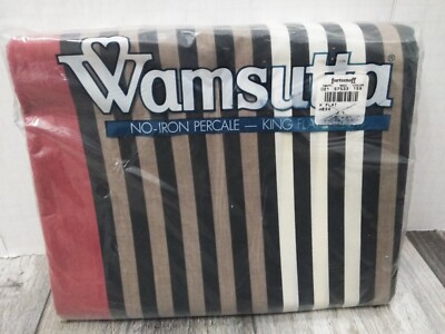 VTG 1980’s Wamsutta  MESA  Striped 180 T. COUNT, KING FLAT SHEET ( MADE IN USA)-image
