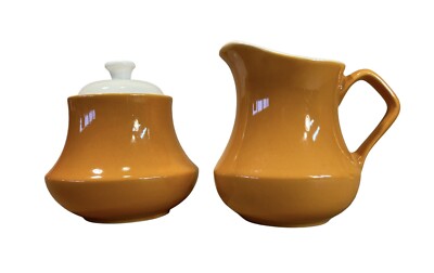 HOMER LAUGHLIN Orange & White CREAMER & SUGAR SET-image