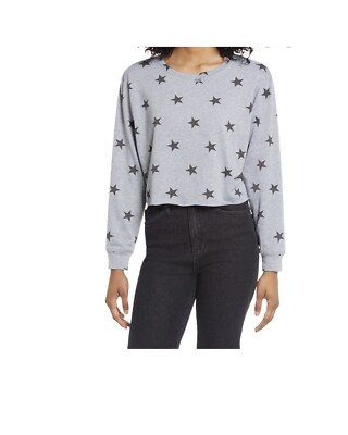 lala land creative co gray cropped sweatshirt with black stars women small-image