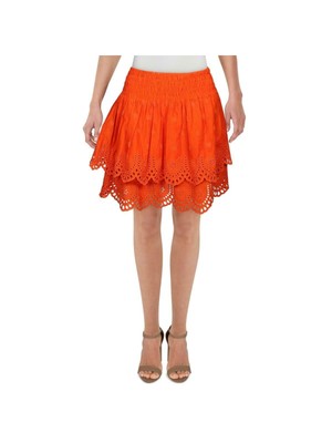 INC Womens Orange Lace Solid Mini Ruffled Skirt Size: XS-image