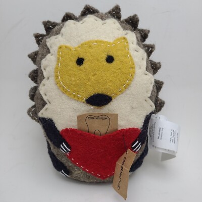 Creative Co-op Tooth Fairy Doll Wool Hedgehog Pillow. Made In India NWT-image