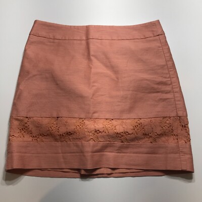 Loft Skirt Womens 4 Light Orange Peach w/ Floral Lace Crocheted Casual Day Out-image